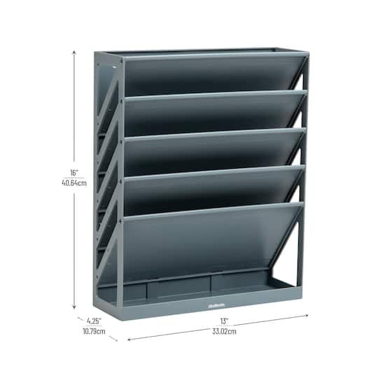 Mind Reader 5-Tier Vertical File Storage, Desktop Organizer, Wall Mount, Office, Plastic, Gray